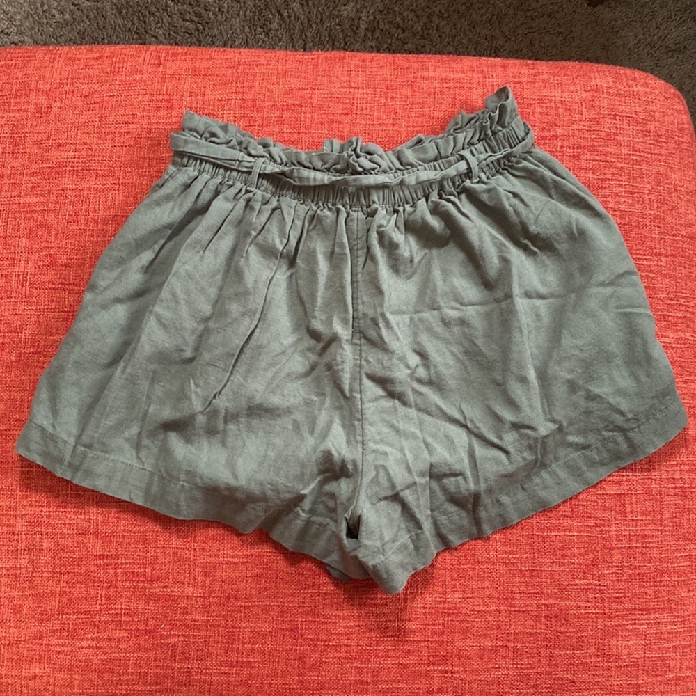 AE American Eagle Olive Army Green Linen High Waist Shorts - Picture 5 of 11
